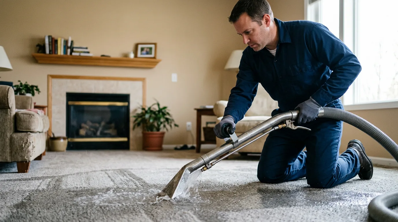 Water damage restoration technician working near De Soto, IL